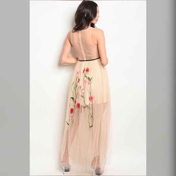 🌺🌺🌺 VINTAGE FLOWER EMBROIDERY NUDE DRESS🌺🌺🌺 - Picture 2 of 8